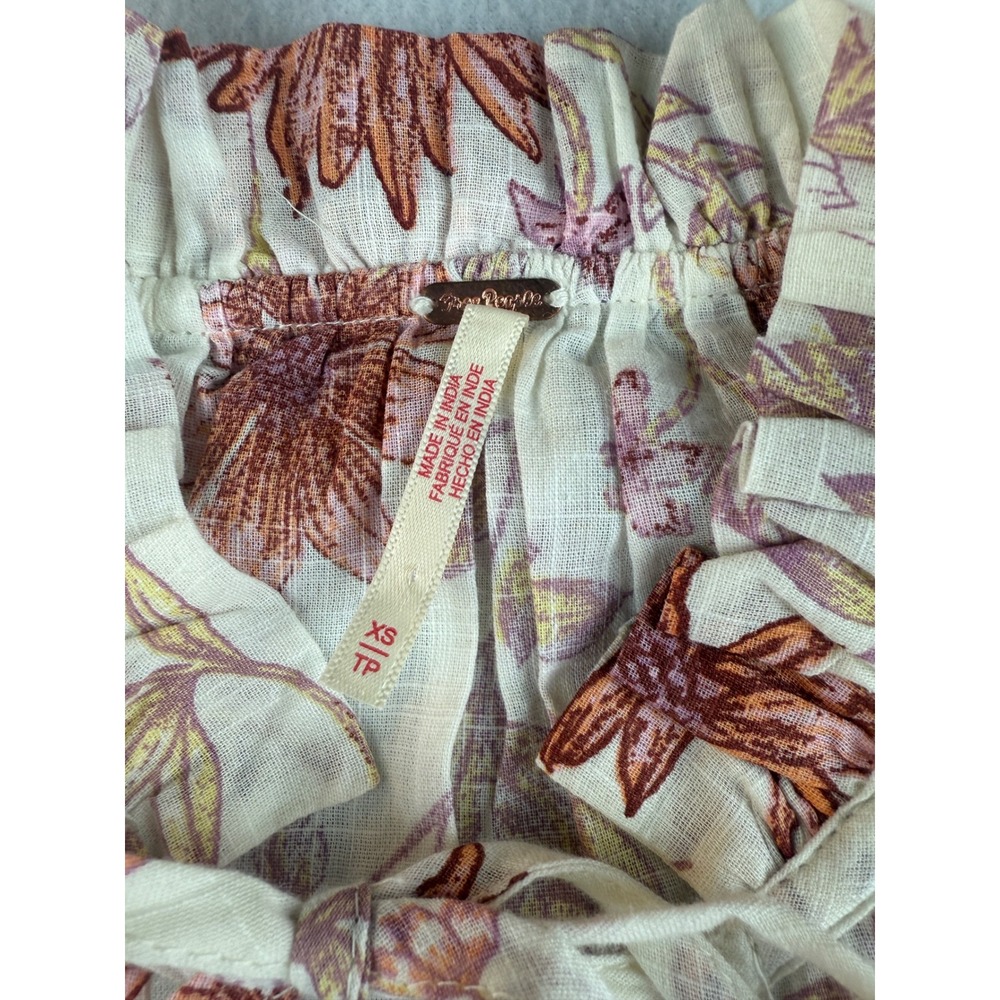 Free People Floral Blouse XS Bohemian‎ Button Front Long Sleeve Top - Picture 5 of 8